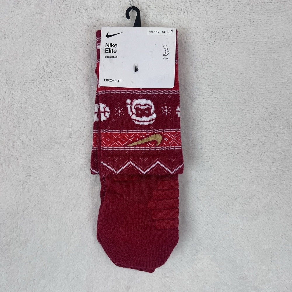 Nike Elite Dri-Fit Crew Red Christmas Holidays‎ Basketball Socks Men's XL 12-15